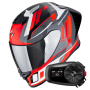 Casque Integrale Scorpion Exo R1 Evo II Air Vital Grey White Red + Kit Bluetooth 5S Solo