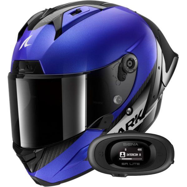 Integrale Shark Aeron GP Blank SP Carbon Blue Anthracite + Kit bluetooth 5R Lite Solo