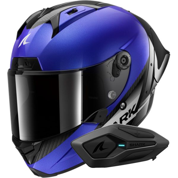 Integrale Shark Aeron GP Blank SP Carbon Blue Anthracite + Kit Bluetooth Sena for Shark