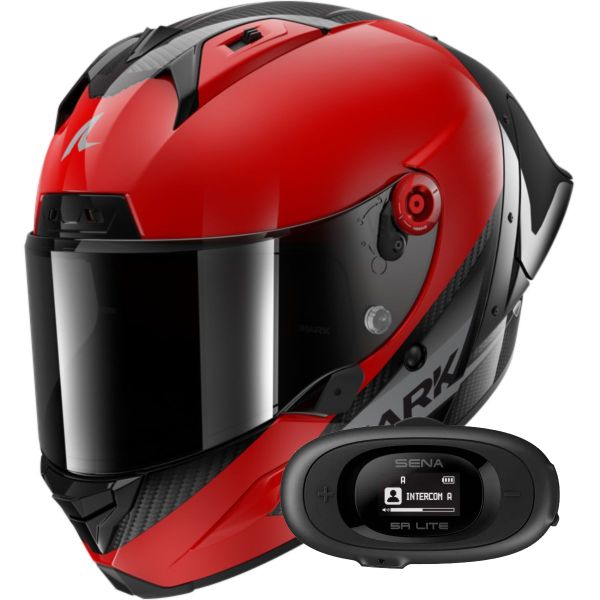 Integrale Shark Aeron GP Blank SP Carbon Red Anthracite + Kit bluetooth 5R Lite Solo