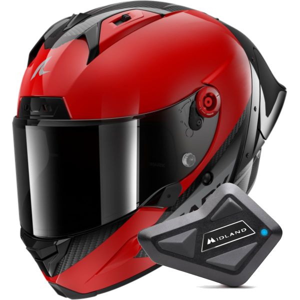 Integrale Shark Aeron GP Blank SP Carbon Red Anthracite + Kit Bluetooth BT Mini