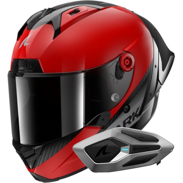 Integrale Shark Aeron GP Blank SP Carbon Red Anthracite + Kit Bluetooth Sena for Shark M