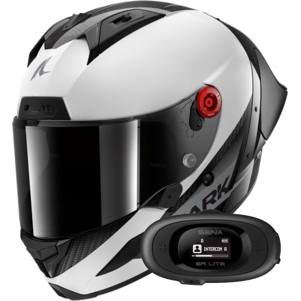 Integrale Shark Aeron GP Blank SP Carbon White Anthracite + Kit bluetooth 5R Lite Solo