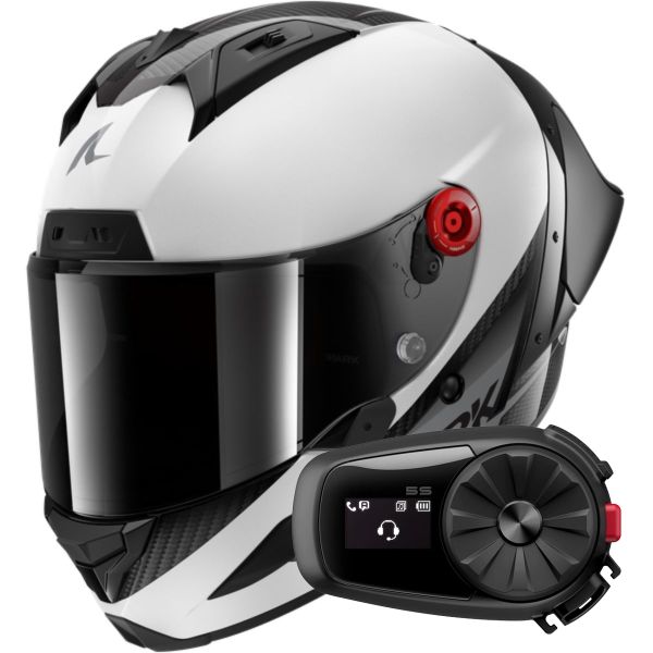 Integrale Shark Aeron GP Blank SP Carbon White Anthracite + Kit Bluetooth 5S Solo