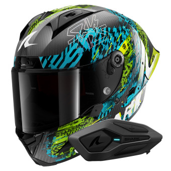 Integrale Shark Aeron GP FIM 2 Racing Speed-Vib DBG + Kit Bluetooth Sena for Shark Solo