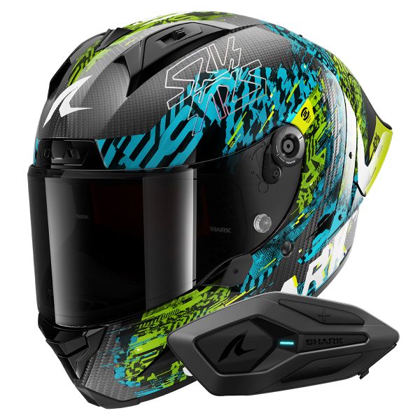 Integrale Shark Aeron GP FIM 2 Racing Speed-Vib DBG + Kit Bluetooth Sena for Shark Solo