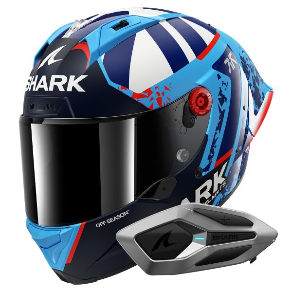 Integrale Shark Aeron GP Fim Racing Replica Raul Fernandez BBW + Kit Bluetooth Sena Mesh