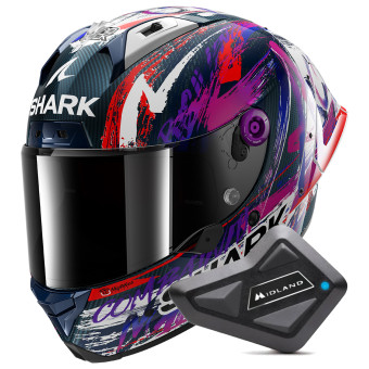 Integrale Shark Aeron GP Fim Racing Replica Zarco Signature Carbon DWV + Kit Bluetooth B