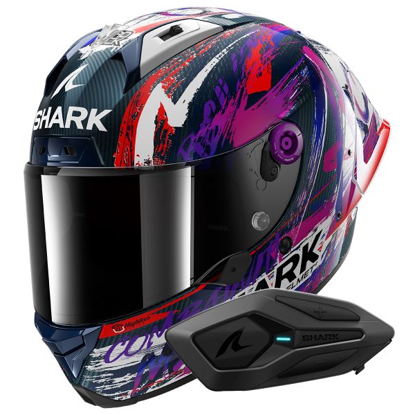 Integrale Shark Aeron GP Fim Racing Replica Zarco Signature Carbon DWV + Kit Bluetooth S
