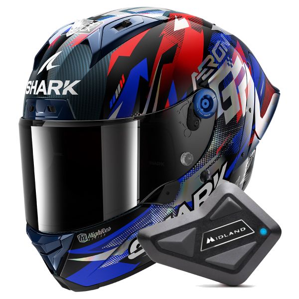 Integrale Shark Aeron GP FIM Racing Replica Zarco Victory 2025 DBU + Kit Bluetooth BT Mi