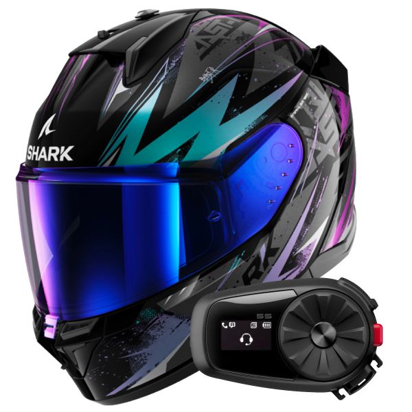 Pack Casco Moto + Kit Bluetooth : Shark D-Skwal 3 Blast-R KGX + Kit  Bluetooth 5S Solo