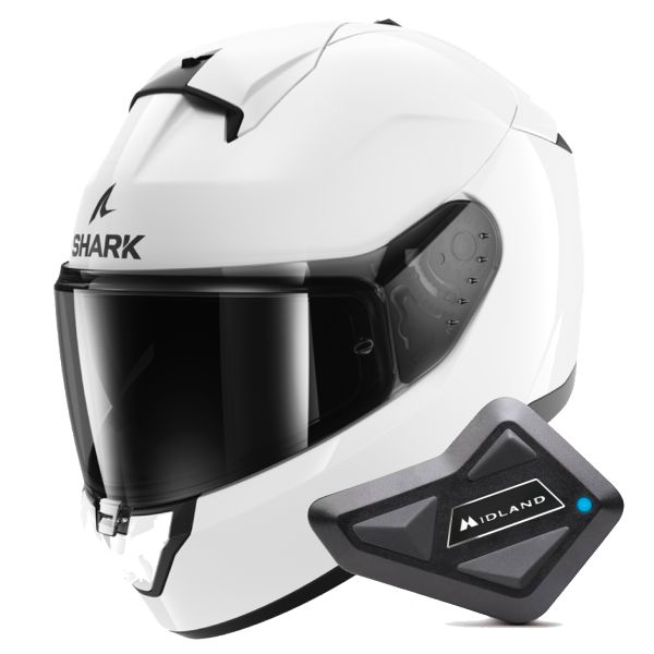 Integrale Shark Ridill 2 Blank WHU + Kit Bluetooth BT Mini