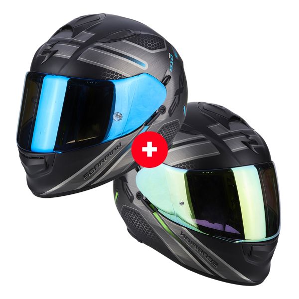 Pack Casco Moto + Casco Moto : Scorpion Exo 510 Air Route Matt Black Blue + Exo  510 Air Route Matt Black Green | iCasque.it