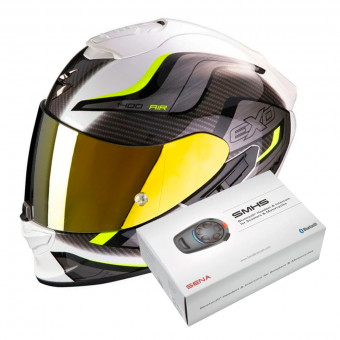 Integrale Scorpion Exo 1400 Air Attune White Neon Yellow + Kit Bluetooth Sena SMH5 Solo