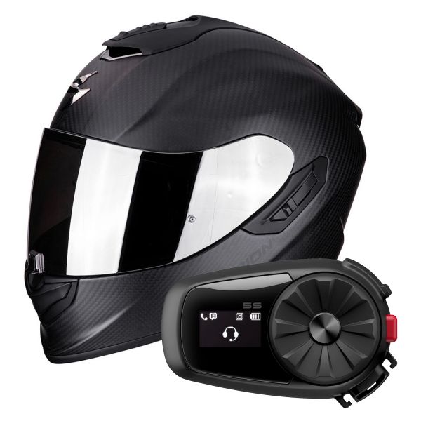 Pack Casco Moto + Kit Bluetooth : Scorpion Exo 1400 Air Carbon Nero Opaco +  Kit Bluetooth 5S Solo | iCasque.it