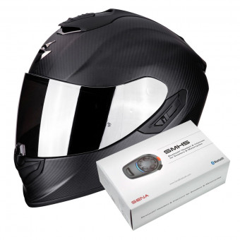 Integrale Scorpion Exo 1400 Air Carbon Nero Opaco + Kit Bluetooth Sena SMH5