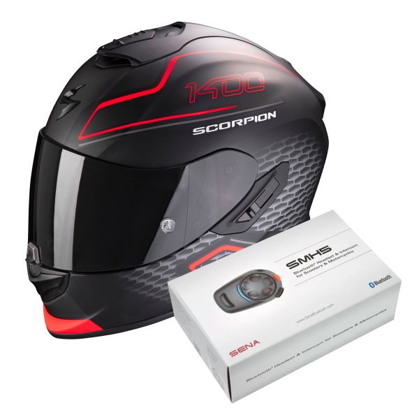 Pack Casco Moto + Kit Bluetooth : Scorpion Exo 1400 Air Galaxy Matt Neon  Red + Kit Bluetooth SMH5 Solo | iCasque.it