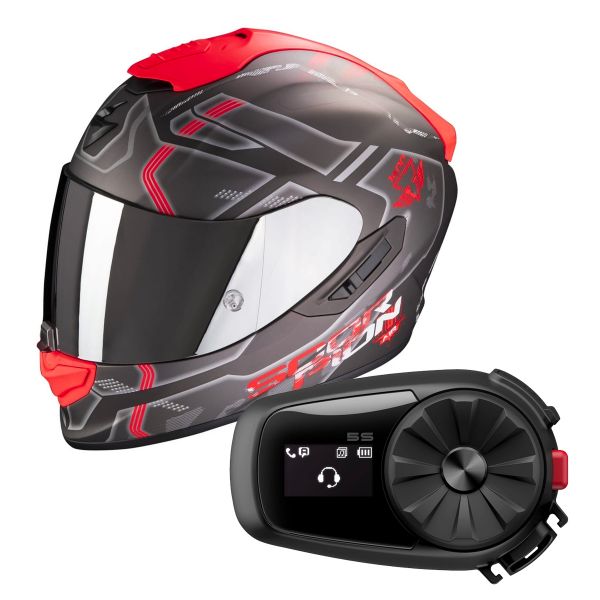 Integrale Scorpion Exo 1400 Air Spatium Matt Silver Red + Kit Bluetooth Sena 5S Solo