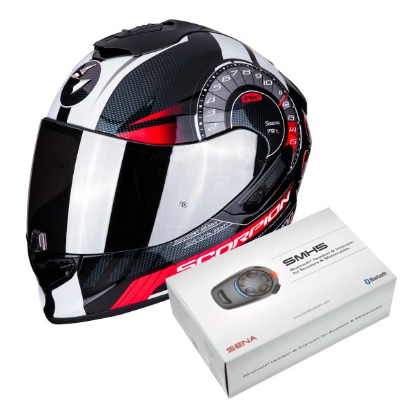 Integrale Scorpion Exo 1400 Air Torque Nero Rosso + Kit Bluetooth Sena SMH5 Solo