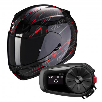 Integrale Scorpion Exo 390 Beat Black Neon Red + Kit Bluetooth Sena 5S Solo