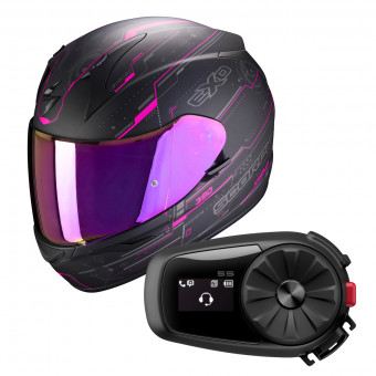 Integrale Scorpion Exo 390 Beat Matt Black Pink + Kit Bluetooth Sena 5S Solo