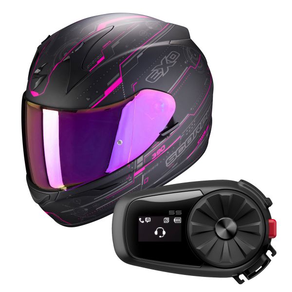 Pack Casco Moto + Kit Bluetooth : Scorpion Exo 390 Beat Matt Black Pink +  Kit Bluetooth 5S Solo | iCasque.it