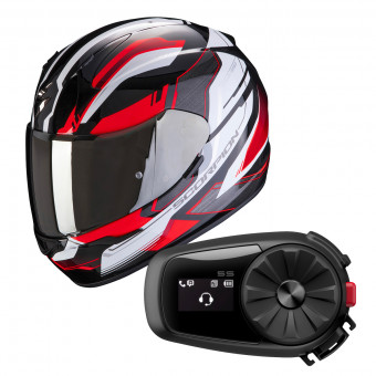 Integrale Scorpion Exo 390 Boost Black White Red + Kit Bluetooth Sena 5S Solo