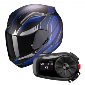 Integrale Scorpion Exo 390 Boost Matt Black Silver Blue + Kit Bluetooth Sena 5S Solo