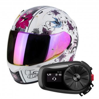 Integrale Scorpion Exo 390 Chica Pearl White Black + Kit Bluetooth Sena 5S Solo
