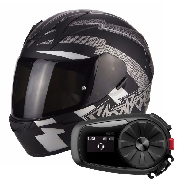 Integrale Scorpion Exo 390 Patriot Matt Black Silver + Kit Bluetooth Sena 5S Solo