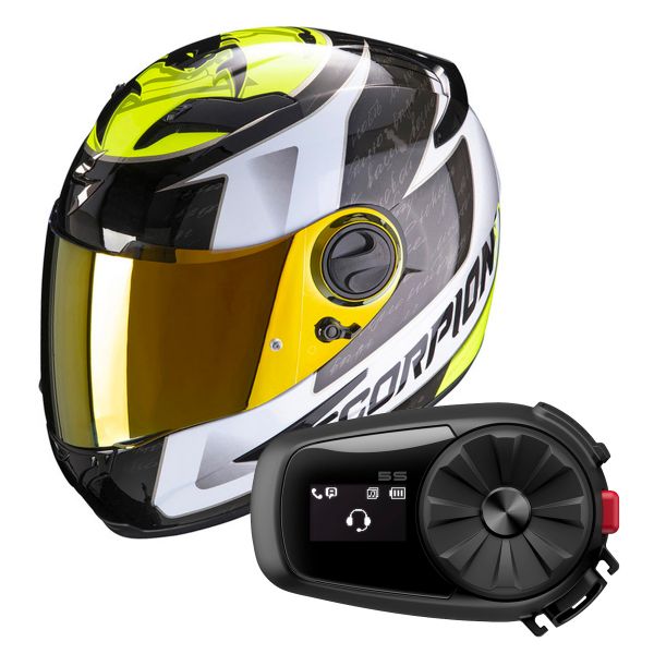 Integrale Scorpion Exo 490 Tour White Neon Yellow + Kit Bluetooth Sena 5S Solo