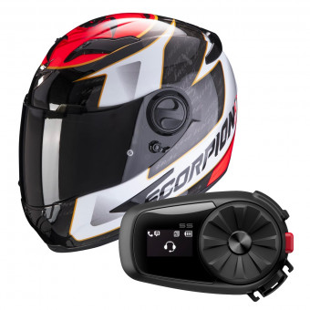 Integrale Scorpion Exo 490 Tour White Red + Kit Bluetooth Sena 5S Solo