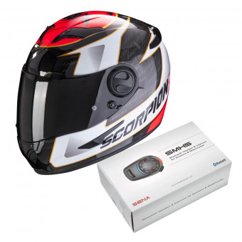 Integrale Scorpion Exo 490 Tour White Red + Kit Bluetooth Sena SMH5 Solo
