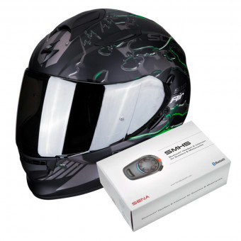 Integrale Scorpion Exo 510 Air Likid Nero Opaco Verde + Kit Bluetooth Sena SMH5