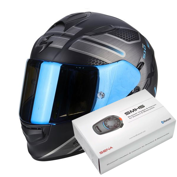 Pack Casco Moto + Kit Bluetooth : Scorpion Exo 510 Air Route Matt Black  Blue + Kit Bluetooth SMH5 Solo | iCasque.it