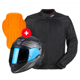 Integrale Scorpion Exo 510 Air Route Matt Black Blue + Genesis Mistral Evo 2 + Dorsale D3O