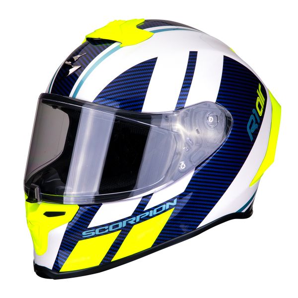 Integrale Scorpion Exo R1 Air Corpus Bianco Blu Giallo Fluo