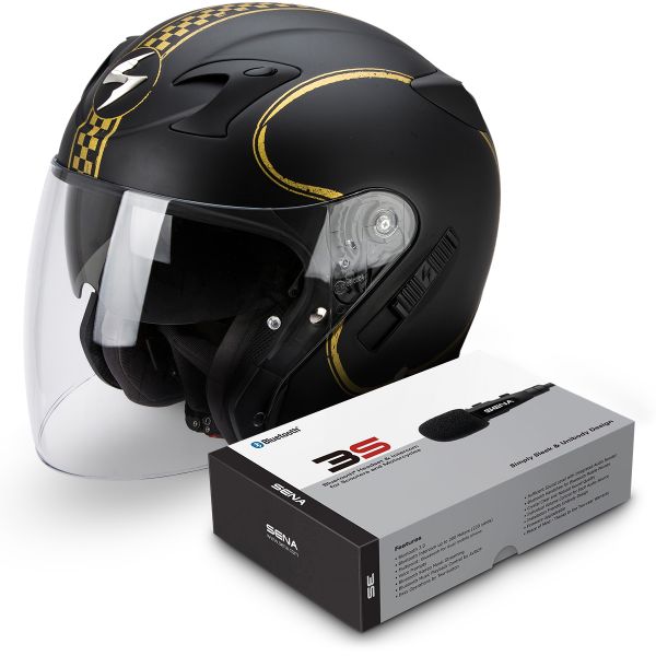 Casco Moto Scorpion Exo 220 Bixby Matte Black Gold in Stock | iCasque.it