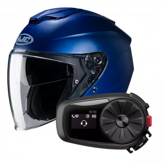 Jet HJC I30 Semi Flat Metallic Blue + Kit Bluetooth Sena 5S
