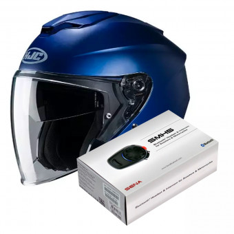 Jet HJC I30 Semi Flat Metallic Blue + Kit Bluetooth Sena SMH5