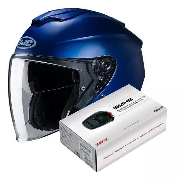 Pack Casco Moto + Kit Bluetooth : HJC I30 Semi Flat Metallic Blue + Kit  Bluetooth SMH5 Solo