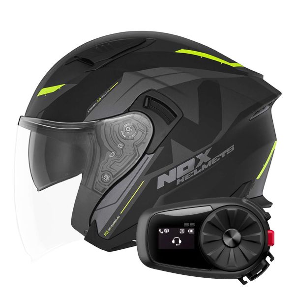 Jet NOX N130 Klint Matt Black Neon Yellow + Kit Bluetooth 5S Solo