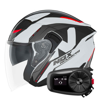 Jet NOX N130 Klint White Red + Kit Bluetooth 5S Solo