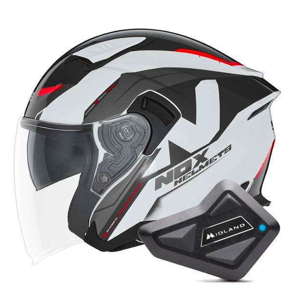 Jet NOX N130 Klint White Red + Kit Bluetooth BT Mini