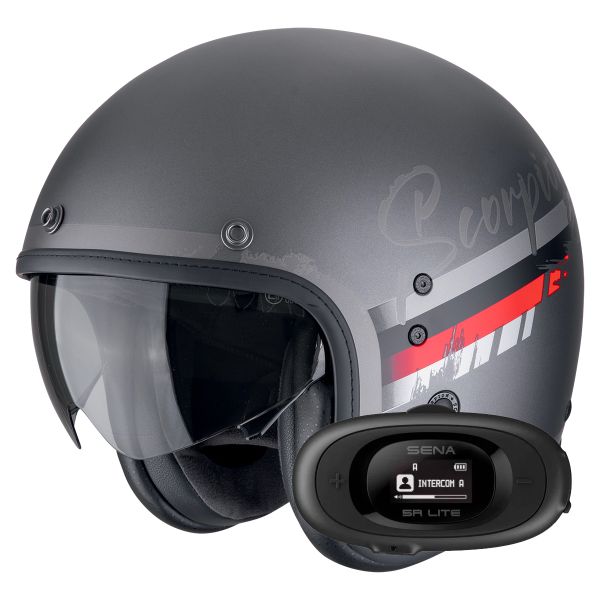 Jet Scorpion Belfast Evo Adonis Silver Mat Red + Kit bluetooth 5R Lite