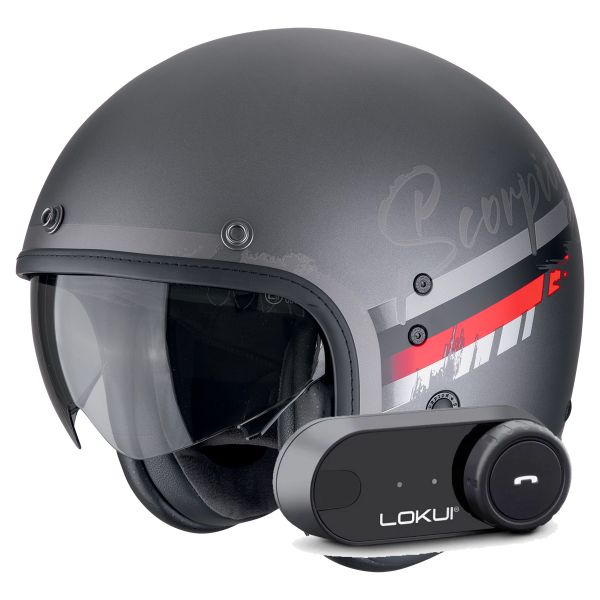 Jet Scorpion Belfast Evo Adonis Silver Mat Red + Kit Bluetooth Lokui K30