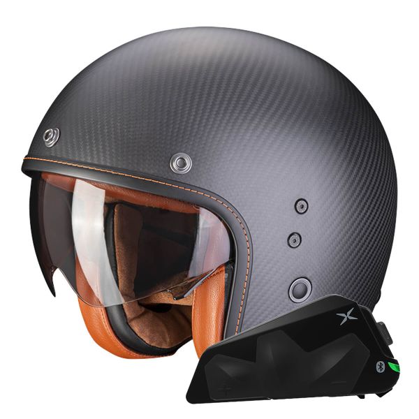 Jet Scorpion Belfast Evo Carbon Nero Opaco + Kit Bluetooth Exo-Com Link-1C