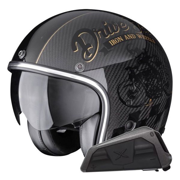 Jet Scorpion Belfast Evo Carbon Zippy Nero Oro + Kit Bluetooth Exo-Com Link-1 Jet Scorpion Belfast Evo Carbon Zippy Nero Oro + Kit Bluetooth Exo-Com Link-1