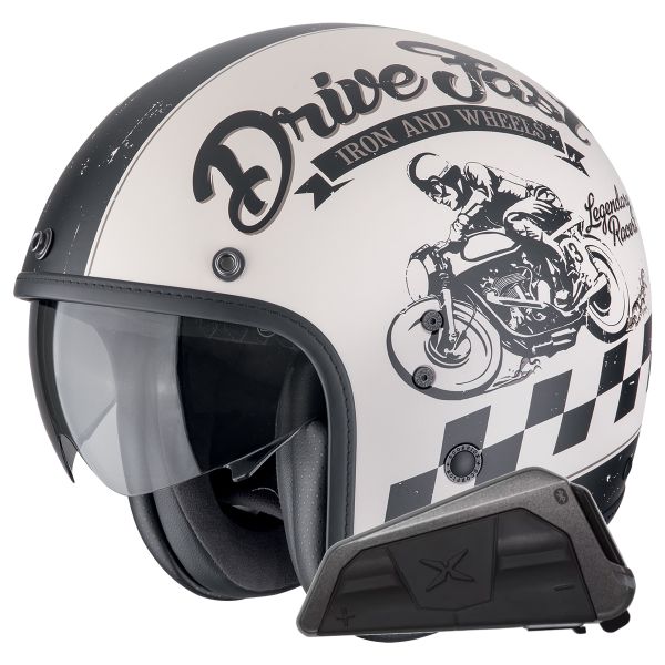 Jet Scorpion Belfast Evo Drive Fast Cream nero opaco + kit Bluetooth Exo-Com Link-1 Jet Scorpion Belfast Evo Drive Fast Cream nero opaco + kit Bluetooth Exo-Com Link-1