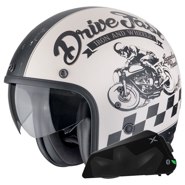 Jet Scorpion Belfast Evo Drive Fast Cream nero opaco + kit Bluetooth Exo-Com Link-1C Jet Scorpion Belfast Evo Drive Fast Cream nero opaco + kit Bluetooth Exo-Com Link-1C